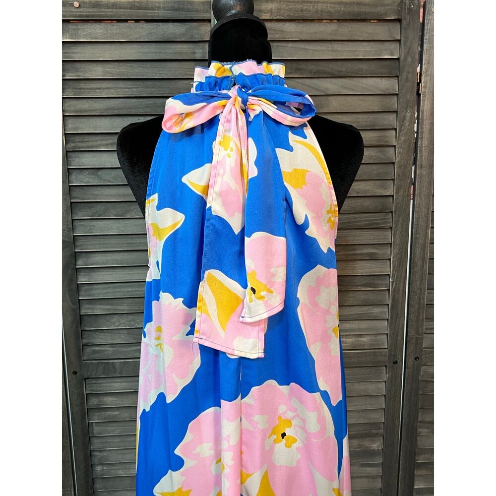 Umgee Blue Pink Tropical Floral Hi-Low Resort Vacation Maxi Dress NWT Large - Picture 5 of 8